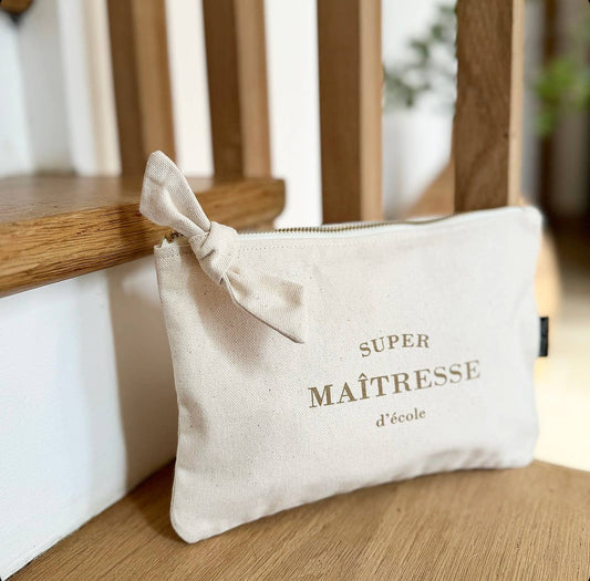 Trousse écru "Super Maîtresse d'école"
